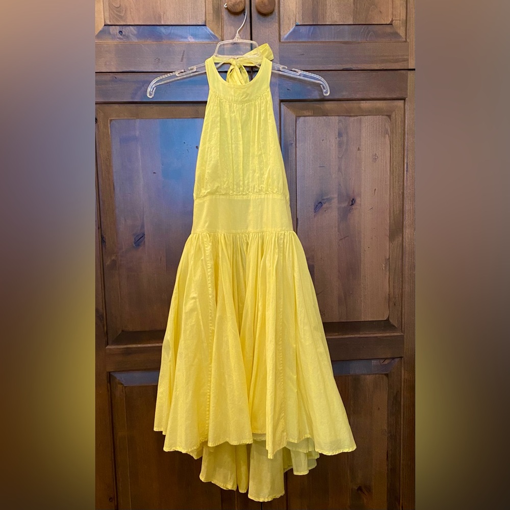 MODA International bright yellow poplin halter dress sz 14